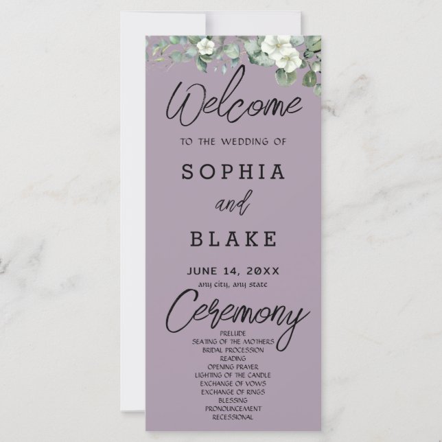 Programme de mariage Rose Quartz Fleurs Blanches V (Devant)