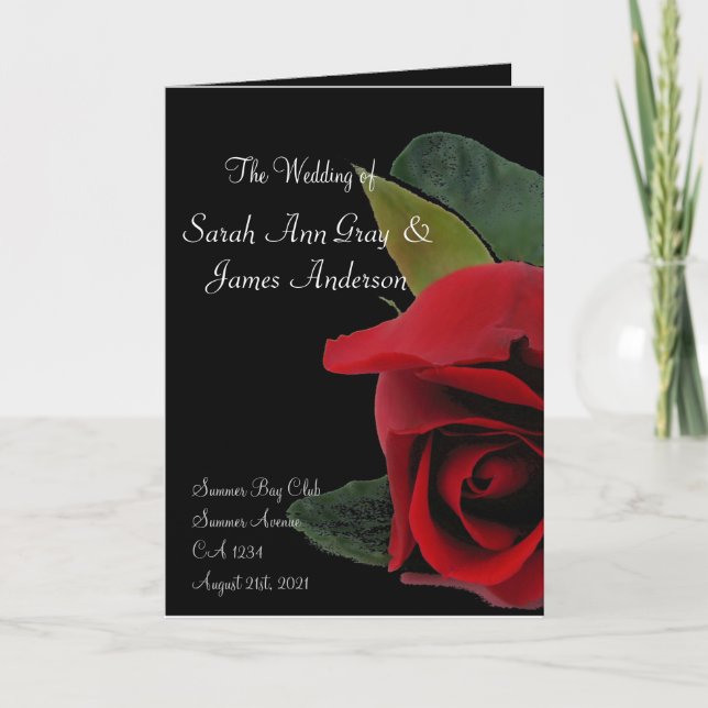 Programme de mariage rose rouge sur carte exotique (Devant)