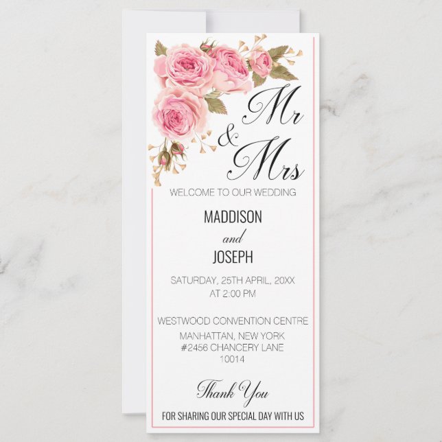 Programme de mariage rose vif (Devant)