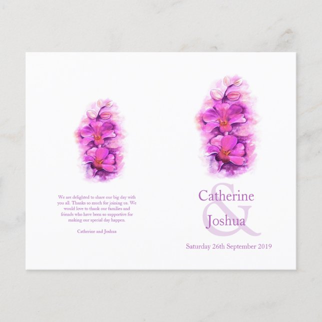 Programme de mariage rose violet orchidée (Devant)