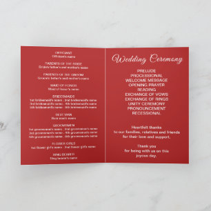 Programme de mariage rouge Crimson sur carte pliée