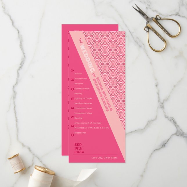 Programme de mariage rouge Rose géométrique (Devant/Arrière en situation)