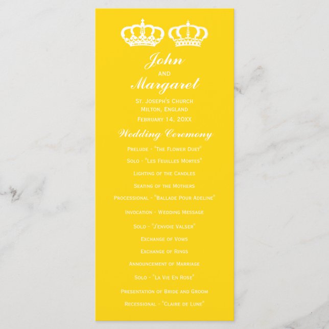 Programme de mariage royal de couple jaune de bete (Devant)