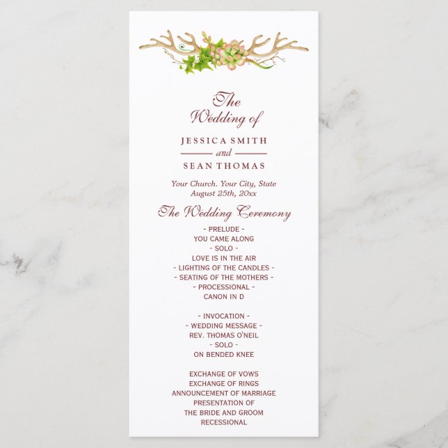 Programme de mariage Rustic Antlers & Wildflowers (Devant)