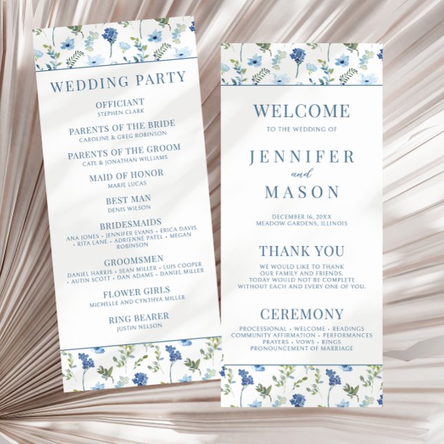 Programme de mariage rustique à fleurs bleu aquare (Créateur téléchargé)