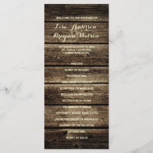 Programme de mariage rustique en bois d'étable