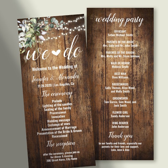 Programme de mariage rustique Greenery Eucalyptus (Créateur téléchargé)
