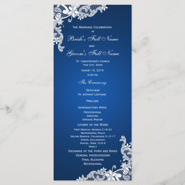Programme de mariage saphir et dentelle (Devant)
