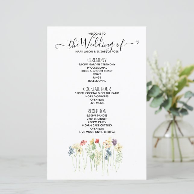 Programme de mariage simple aux fleurs sauvages (Debout devant)