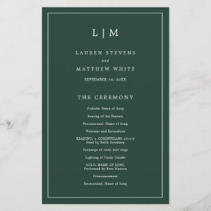 Programme de mariage simple avec monogramme vert f