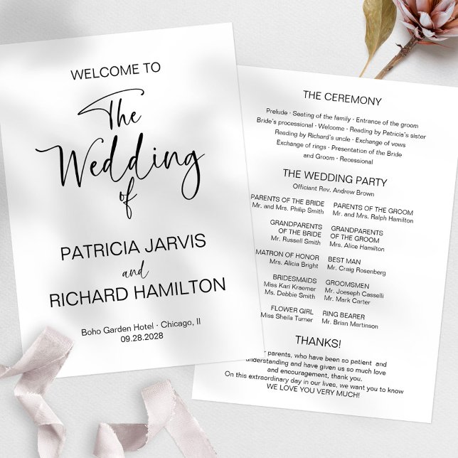 Programme de mariage simple calligraphie moderne (Créateur téléchargé)
