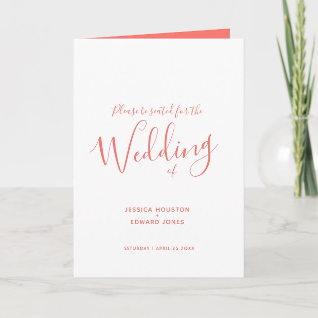 Programme de mariage simple corail orange (Devant)