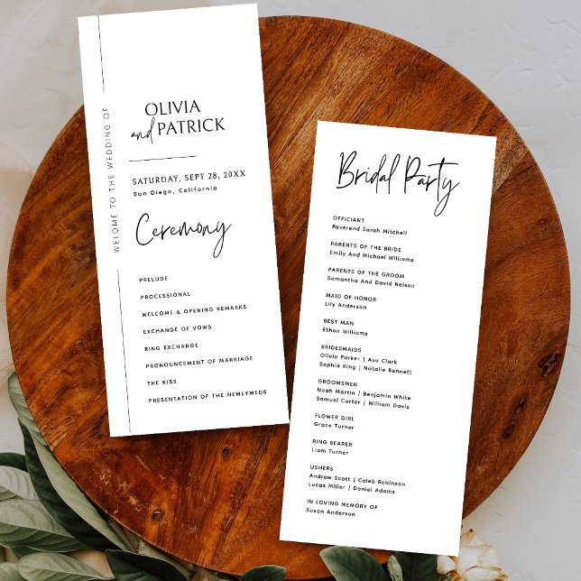 Programme de mariage simple élégant moderne minima (Simple elegant modern minimalist wedding program guides your ceremony with clean, timeless style.)