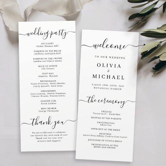Programme de mariage simple et élégant (Modern simple elegant script wedding program)