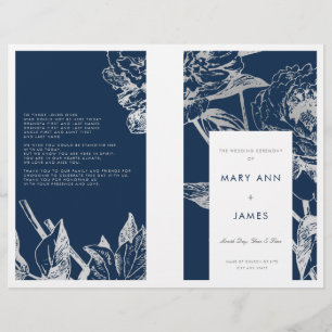 Programme de mariage Simple Floral Silver Navy Ble