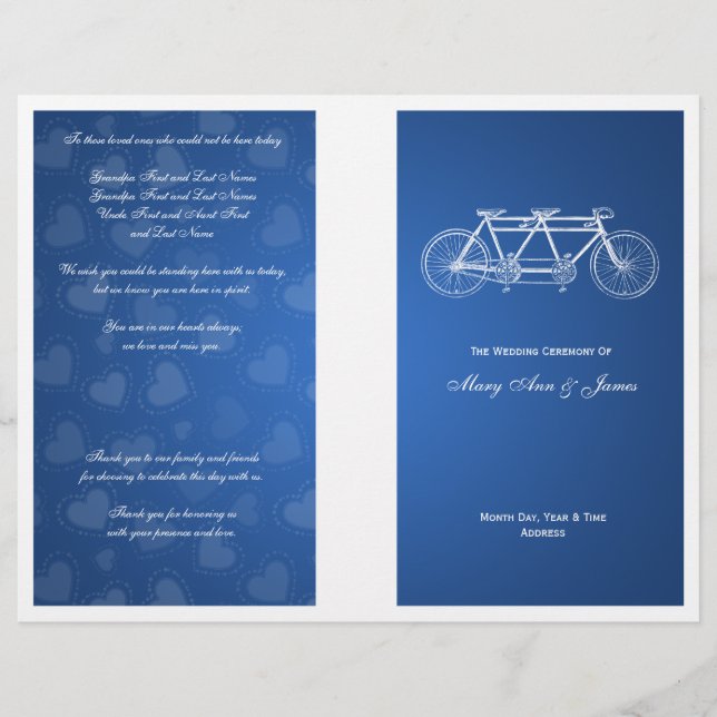 Programme de mariage simple Tandem Vélo Bleu (Devant)