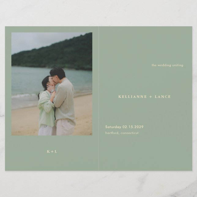 Programme de mariage simple vert sauge moderne (Devant)
