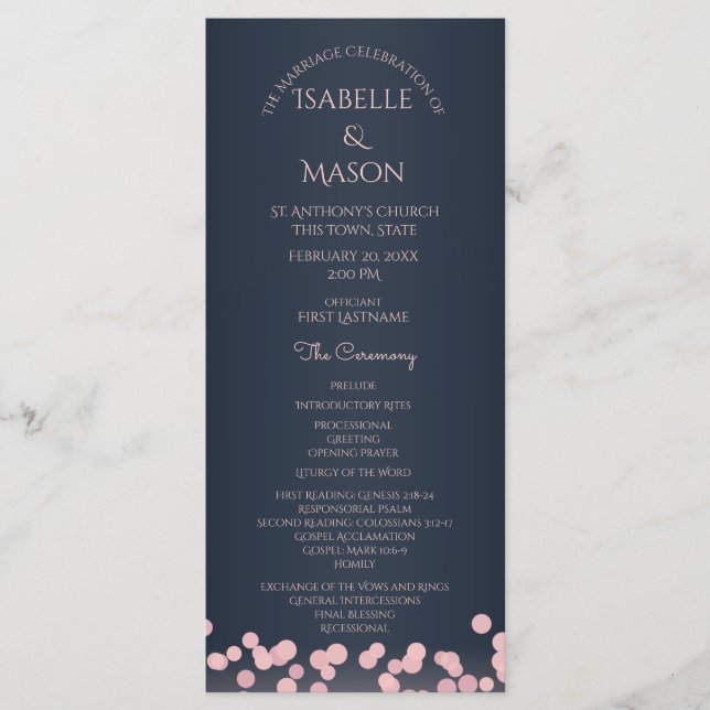 Programme de mariage Sparkle Navy Blue and Pink Bo (Devant)