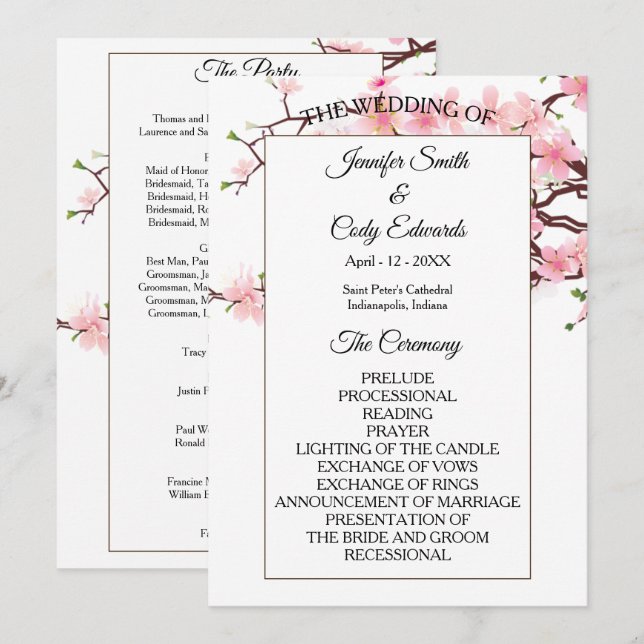 Programme de mariage Spring Cherry Blossoms (Devant / Derrière)