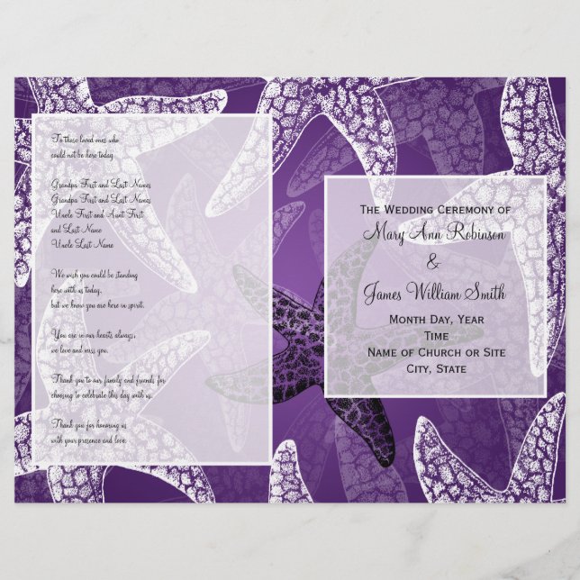 Programme de mariage sur la plage Starfish Purple (Devant)
