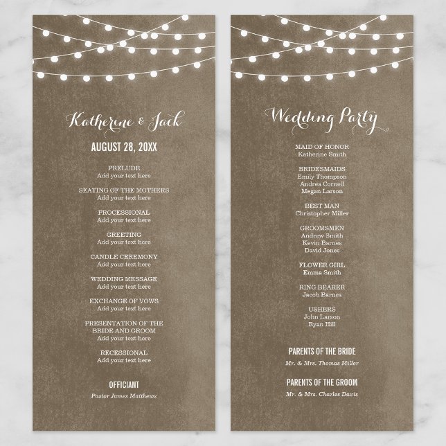 Programme de mariage Taupe String Lights (Créateur téléchargé)