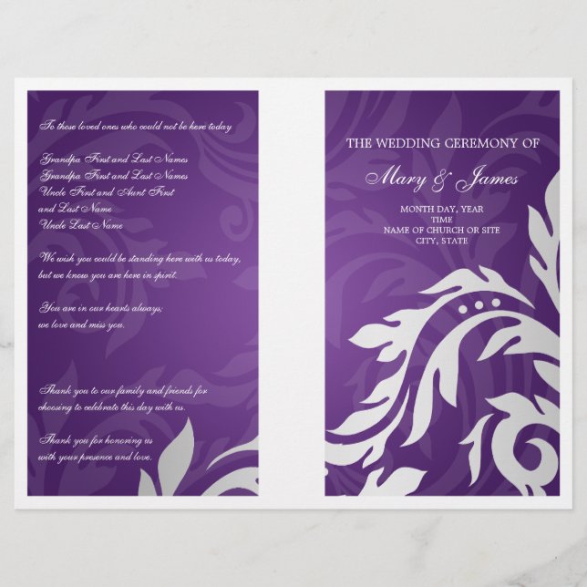 Programme de mariage Tourbillonnant Flourish Purpl (Devant)