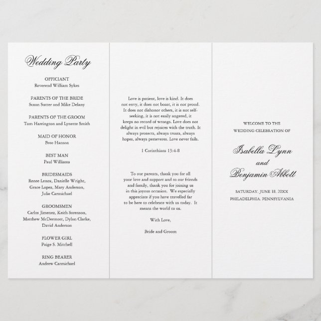 Programme de mariage traditionnel noir et blanc (Devant)