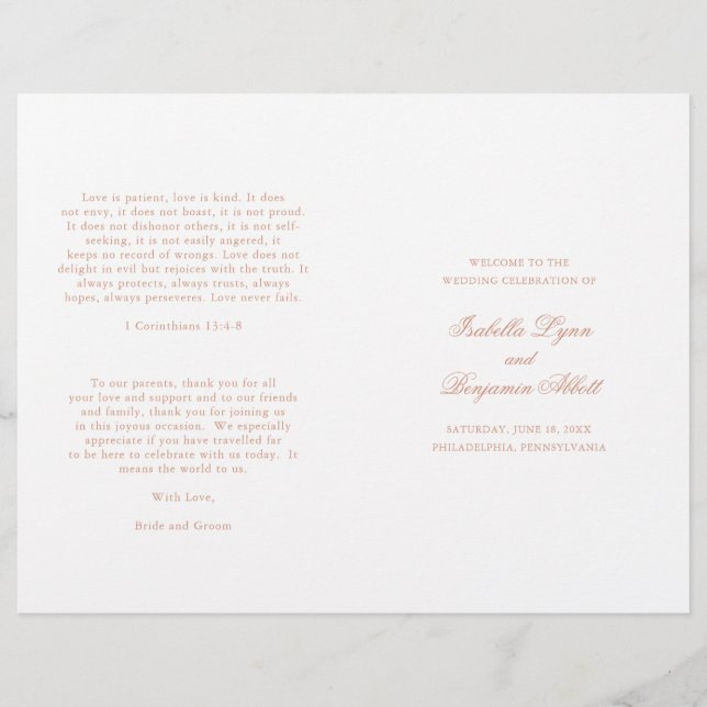 Programme de mariage traditionnel Rose rose formel (Devant)