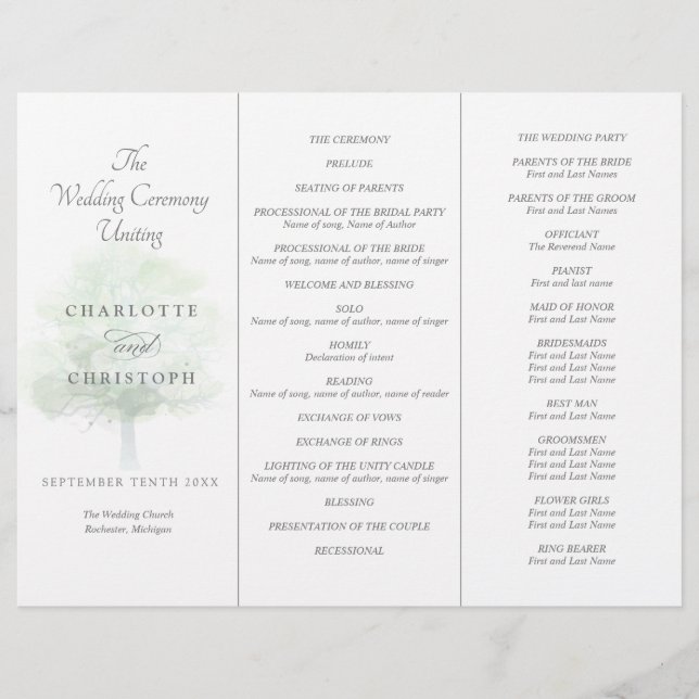 Programme de mariage Tri-Fold de Misty tree (Devant)