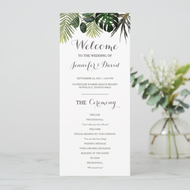 Programme de mariage tropical Plantes de fern Mons (Debout devant)