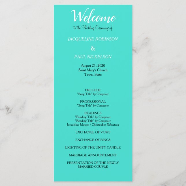 Programme de mariage Turquoise (Devant)