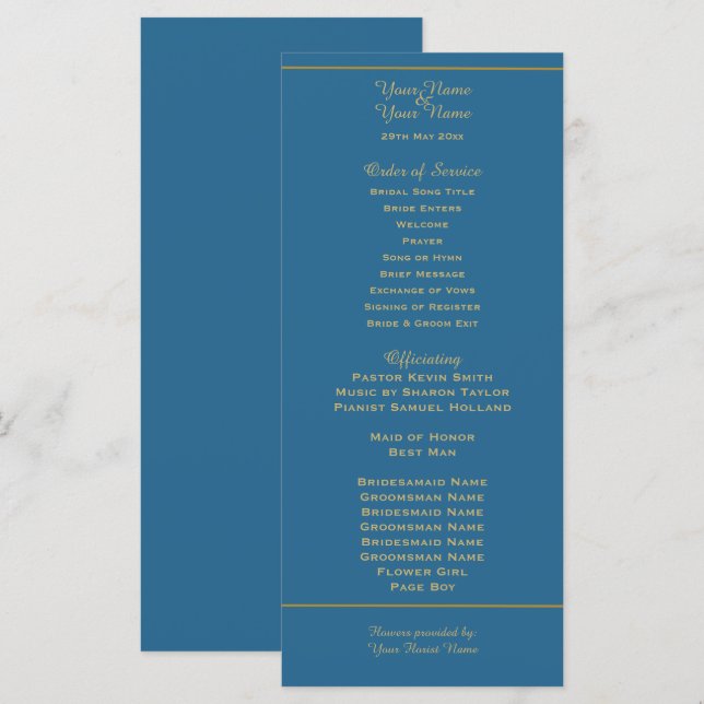 Programme de mariage Turquoise Gold et Dark (Devant / Derrière)
