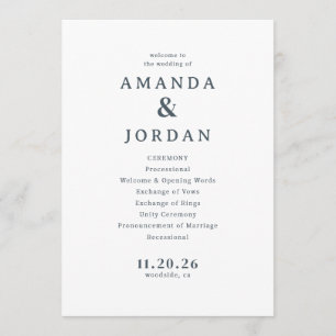 Programme de mariage typographique gris élégant