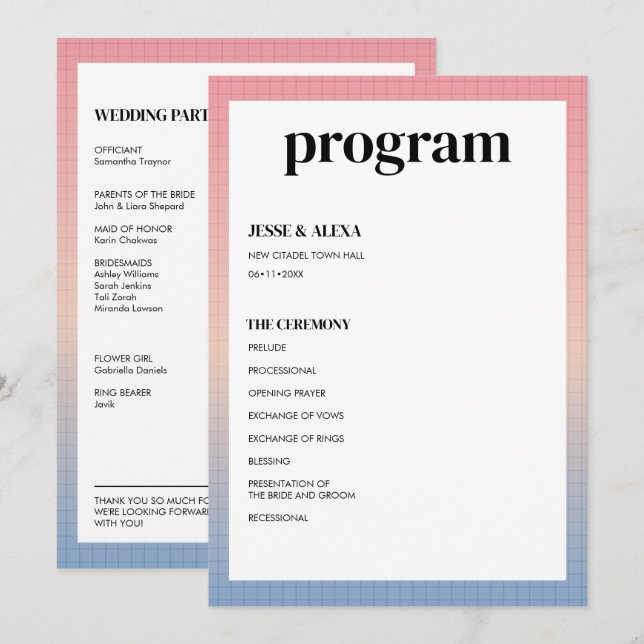 Programme de mariage Vaporwave (Devant / Derrière)