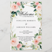 Programme de mariage végétal géométrique rose pâle