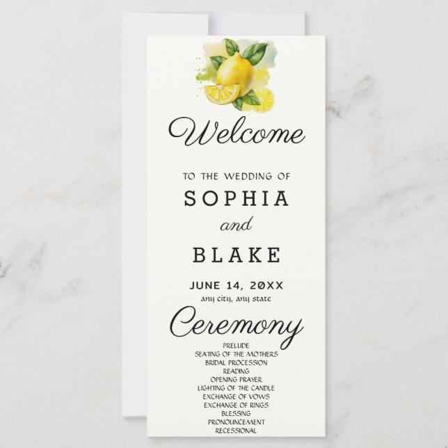 Programme de mariage vert citron pays blanc crème (Devant)
