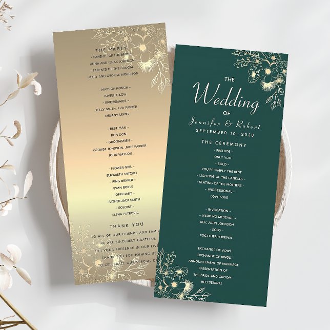 Programme de mariage vert émeraude et or (Créateur téléchargé)