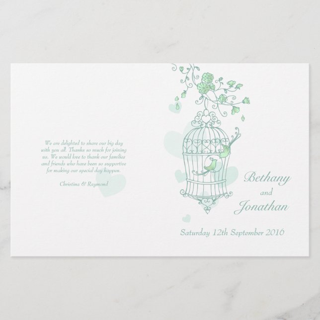 Programme de mariage vert menthe Inséparables (Devant)