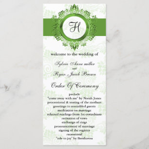 Programme de mariage vert monogramme