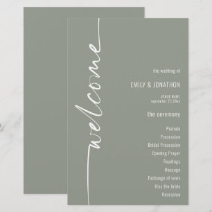 Programme de mariage vert Sage de calligraphie BUD