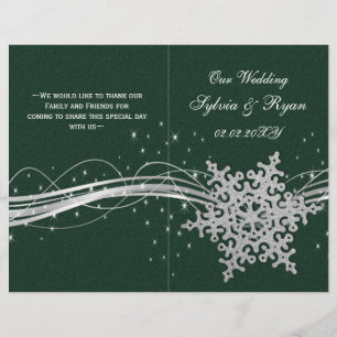 programme de mariage vert Silver Snowflakes plié