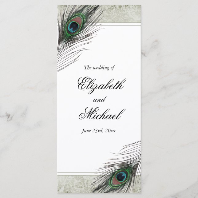 Programme de mariage vintage Peacock Feathers (Devant)