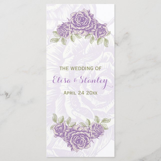Programme de mariage vintage violet rose (Devant)