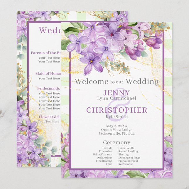Programme de mariage violet Lilac (Devant / Derrière)