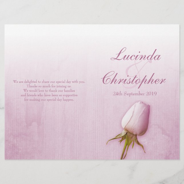 Programme de mariage violet rose bud lilac (Devant)