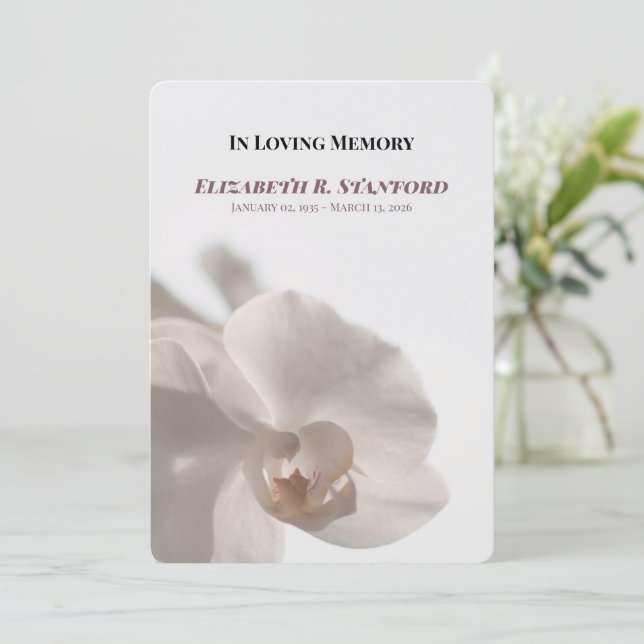 Programme de mémorial d'orchidée blanche minimalis (Debout devant)