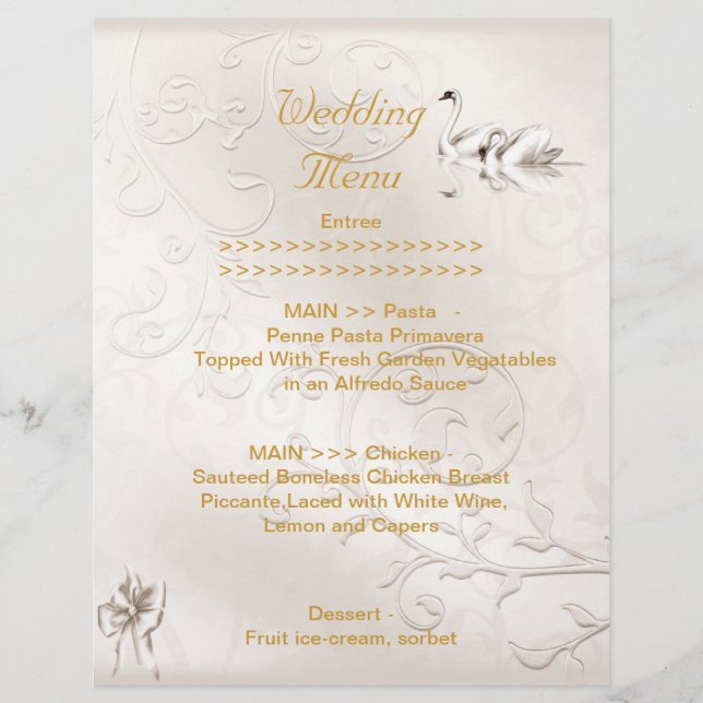 Programme de menu de mariage ensemble de cygnes cr (Devant)