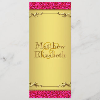 Programme de menu de mariage rose chaud et or