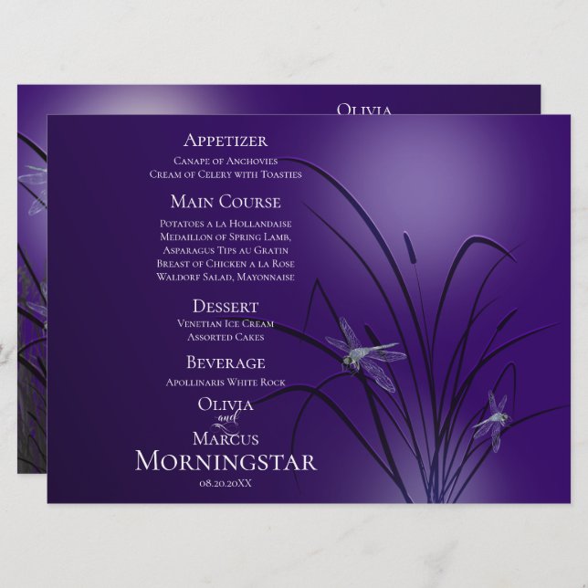 Programme de menu mariage | Amethyst Purple Dragon (Devant / Derrière)