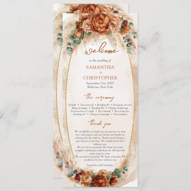 Programme de pampas bordeaux de fleurs de Terracot (Devant / Derrière)